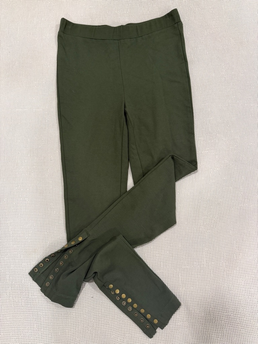 Olive Green Leggings with Button-Trim Hem